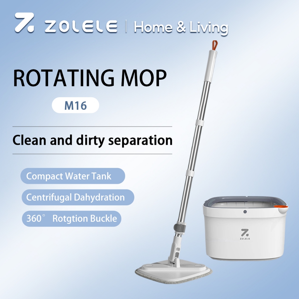 ZOLELE M16 Self Wash Spin Mop 360 Spinner Flat Mop Bucket Set Clean And ...
