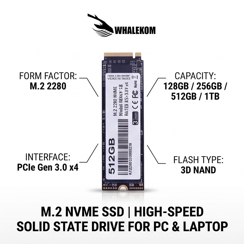 Whalekom M.2 2280 NVMe SSD 128GB 256GB 512GB 1TB Internal Solid