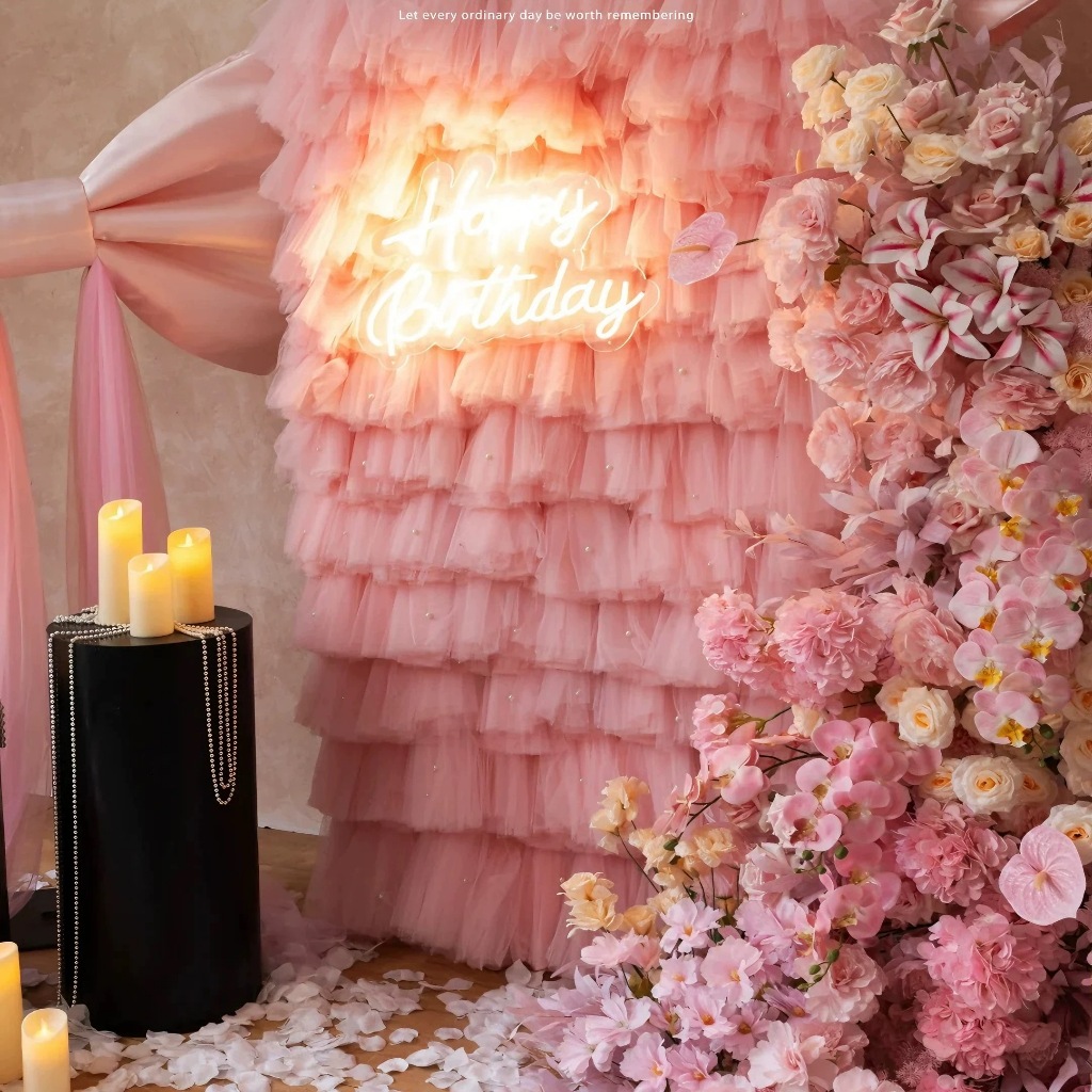 3M Multicolour Tulle Backdrop With String Light Organza Sheer Curtain ...