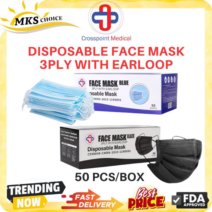 Crosspoint Black Mask 3Ply Face Mask 50pcs Disposable Blue / Black Mask ...