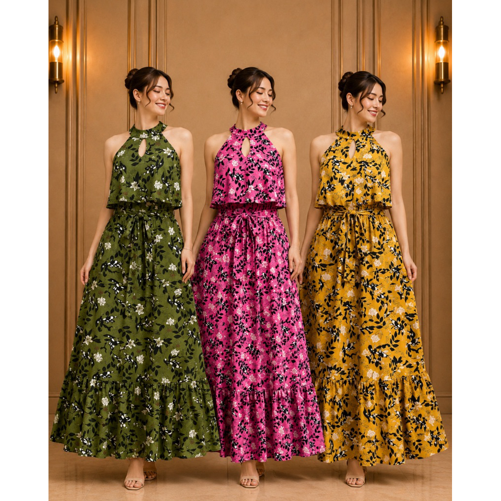 floral and lace dress Floral Lace Tiered Wedding Guest Dress with Bow Straps main image 0