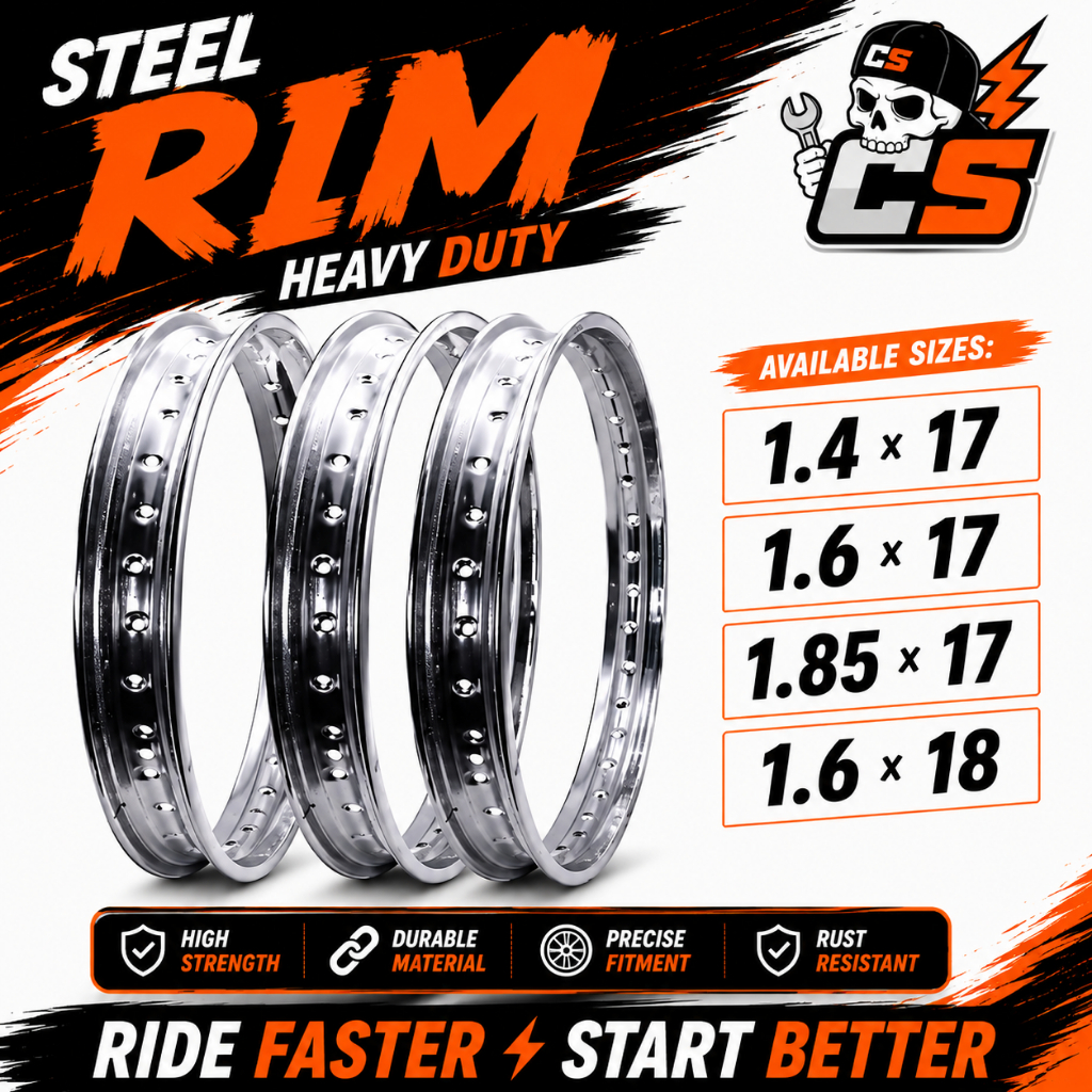 CS MOTORCYCLE STEEL RIM HEAVY DUTY 1.40X17 /1.60X17 /1.85X17 / 1.6X18 ...