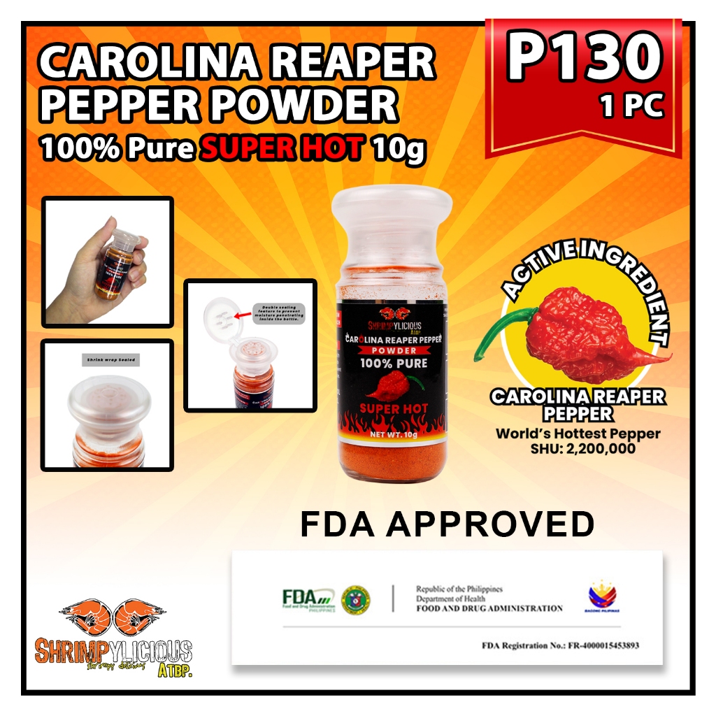 Shrimpylicious FDA Approved 10g Carolina Reaper Pepper Powder 100% ...