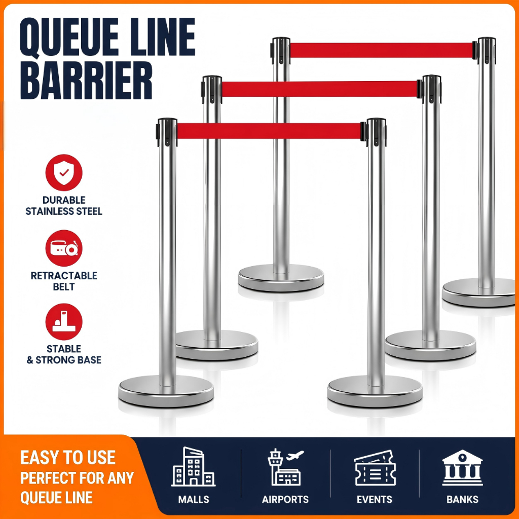 Crowd Control Stanchion Barrier Retractable Stanchion Post with 2m Red ...