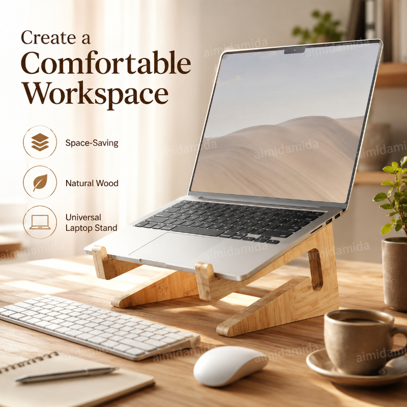 Desk Mount Riser Universal Bracket Wooden Laptop Cooling Stand Holder ...