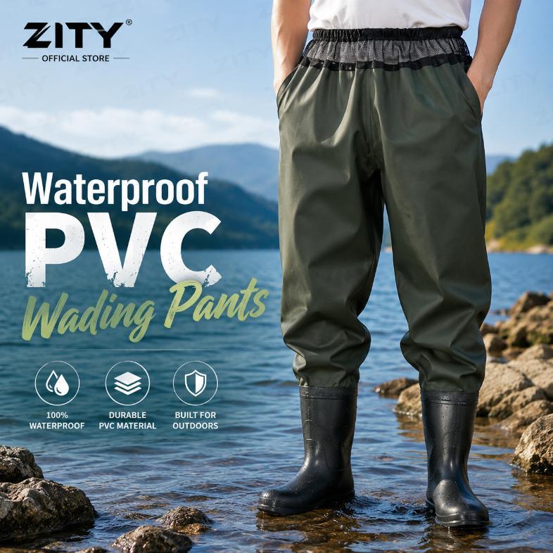 ZITY Waterproof PVC Wading Pants with Rubber Boots Non Slip Fishing ...
