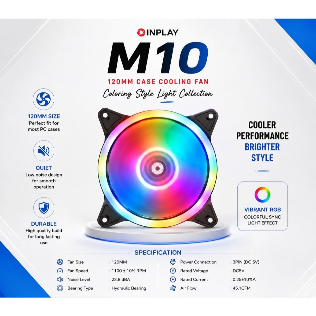 INPLAY M10 120mm CPU cooler fan Computer Case fan 4PIN LED | Shopee ...