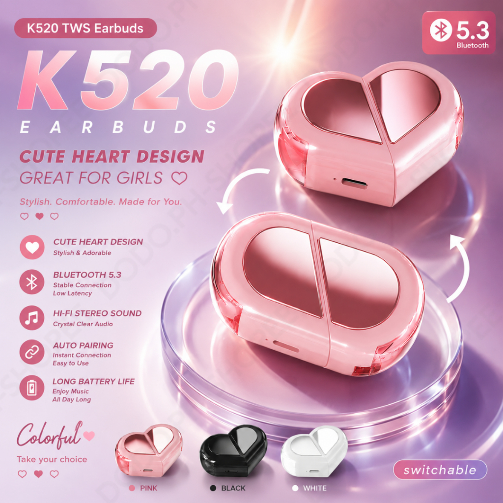 K520 Love Shape Wireless Earbuds Active Noise Cancellation Adjustable ...