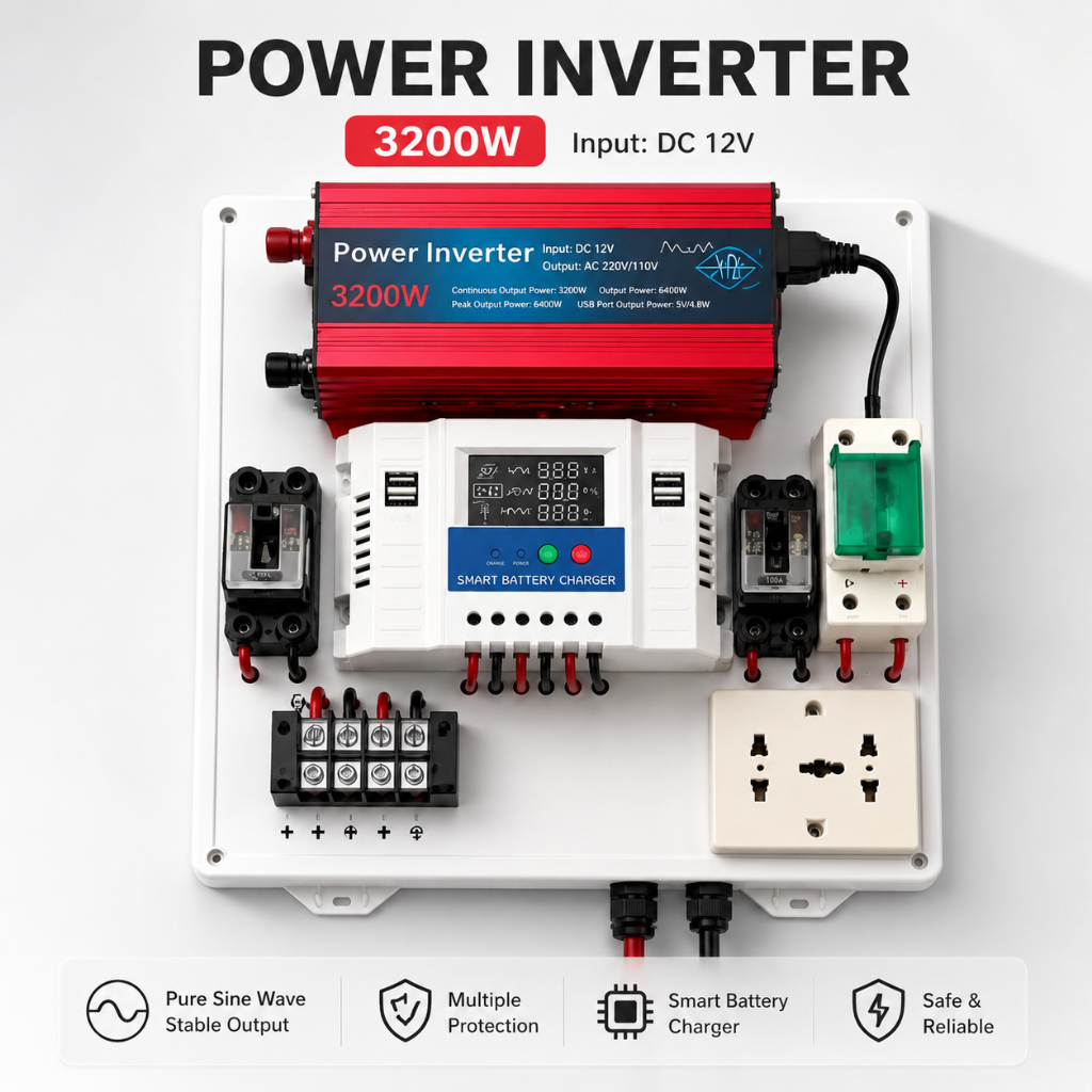 3200W Solar Inverter Kit 12V to 220V Pure Sine Wave w/ PWM LCD USB ...