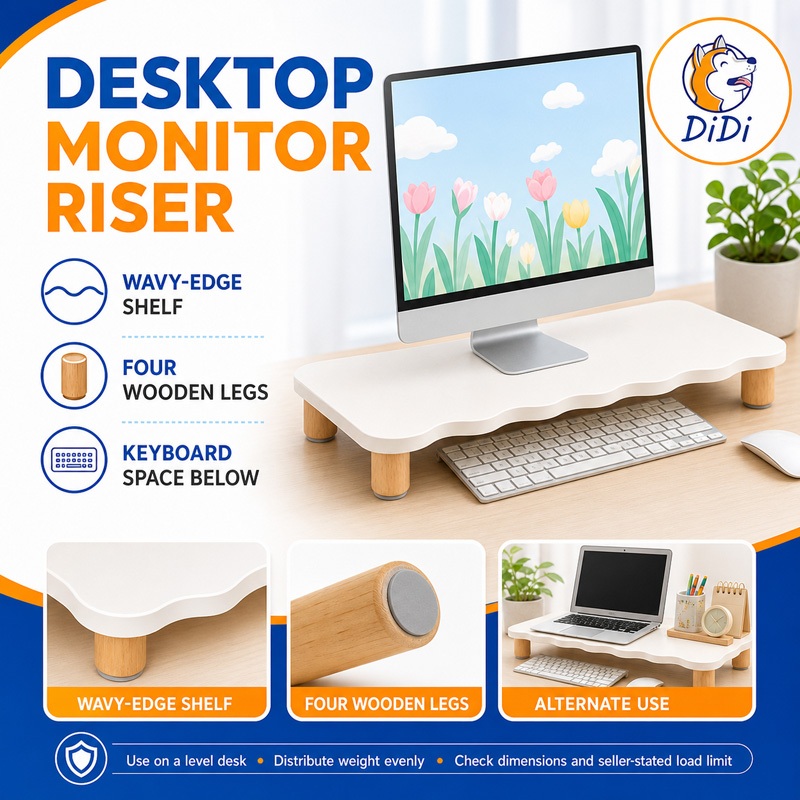 Wooden Monitor Stand Riser Ergonomic Computer Desk Organizer with ...