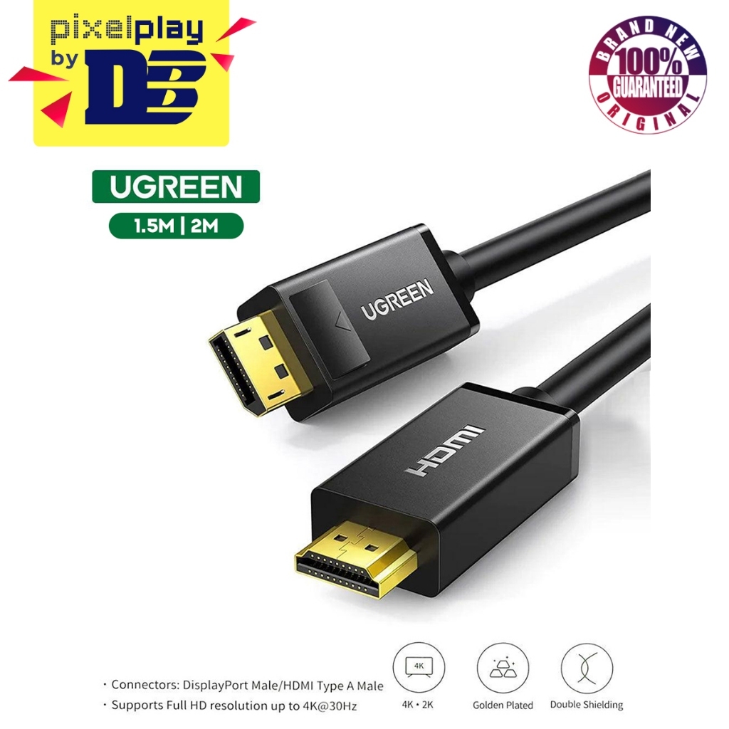 UGREEN Display Port Male To HDMI Male Cable (1.5m, 2m) (Black) (DP101 ...