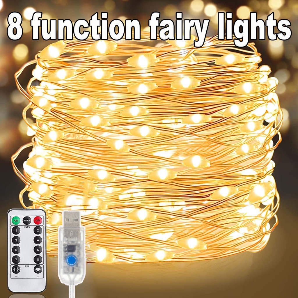 LED fairy lights USB with 13 button remote control 8 flash modes ...