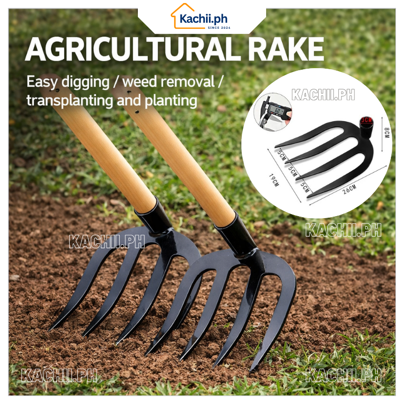 All-steel four-tooth harrow, Soil turning nail rake, Thickened loose ...