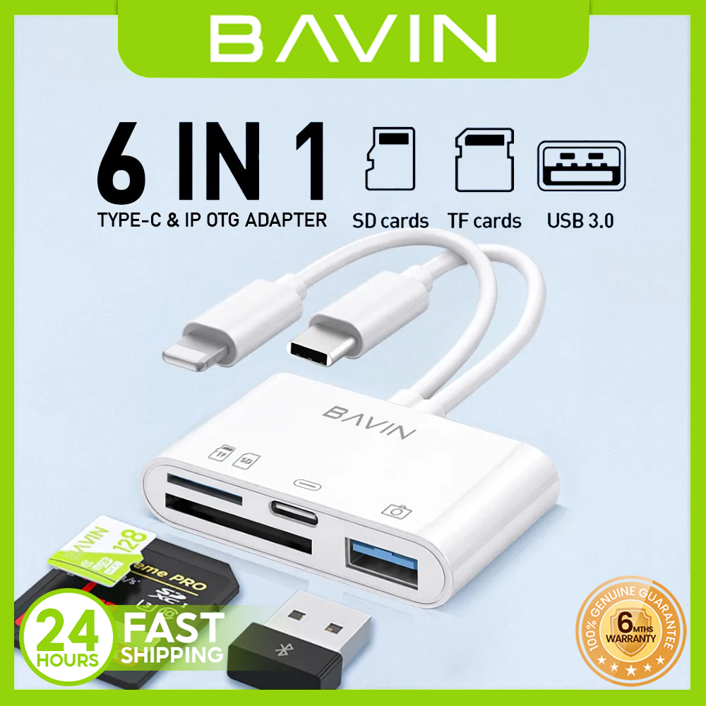 BAVIN O29 / O108 6-in-1 OTG Card Reader Adapter Type-C and iP to TF ...