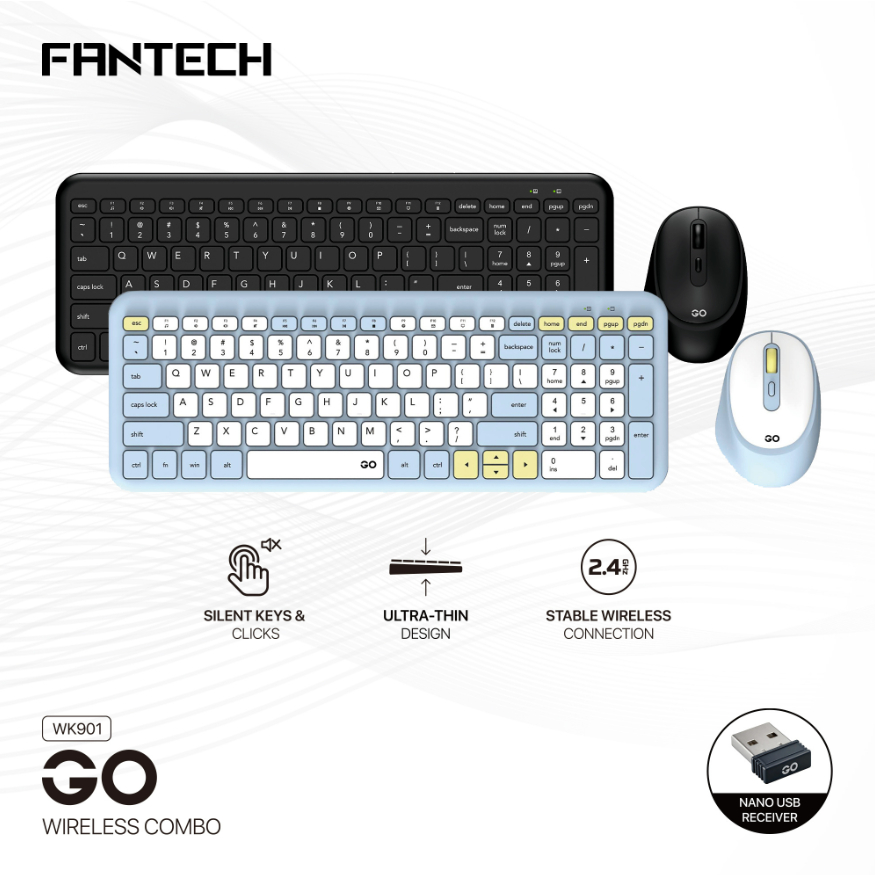 Fantech WK901 GO Wireless Combo Silent Keys Ultra-Thin Design with 2 ...