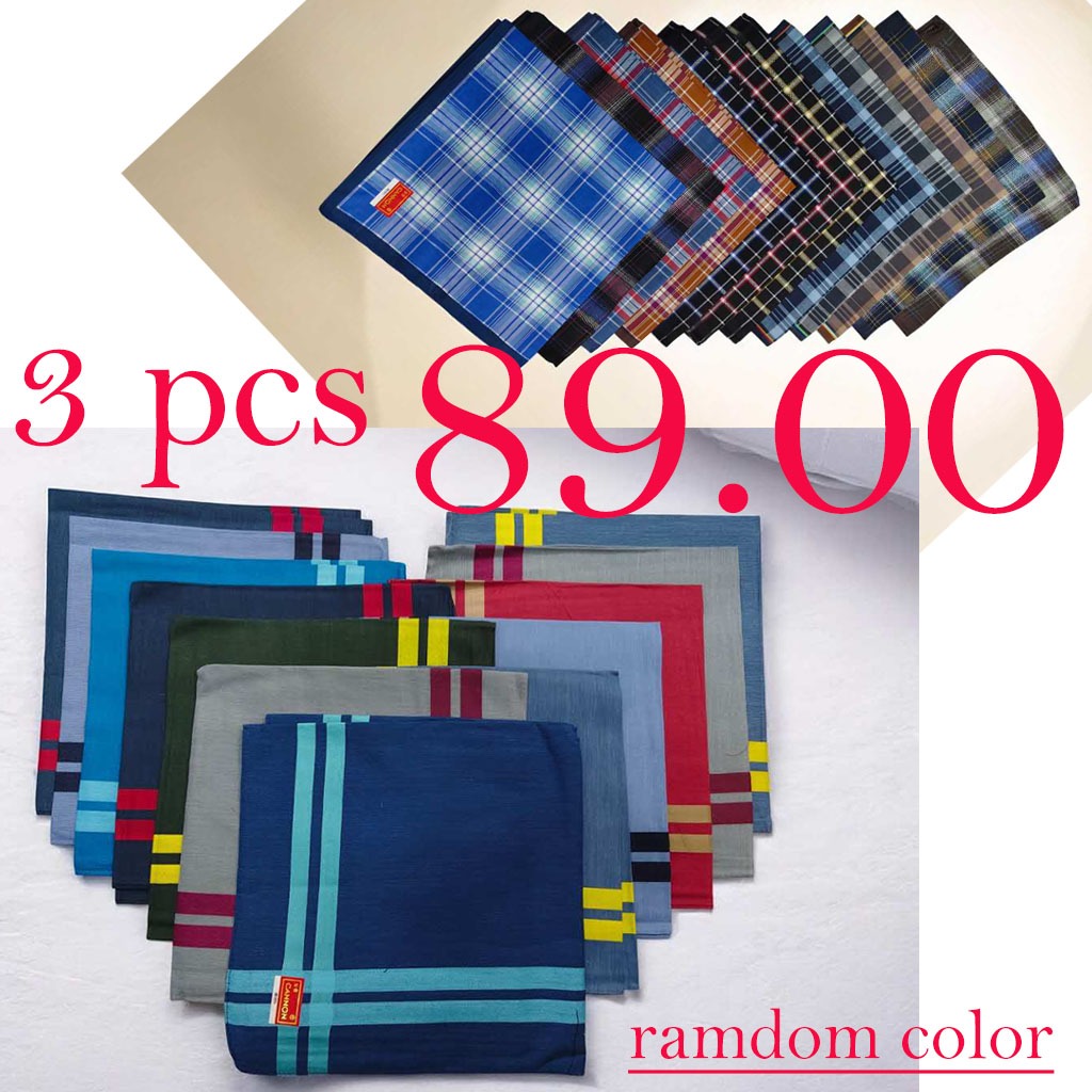 3PCS ASSORTERD DESIGN Cotton Handkerchief Set - Assorted Colors and ...