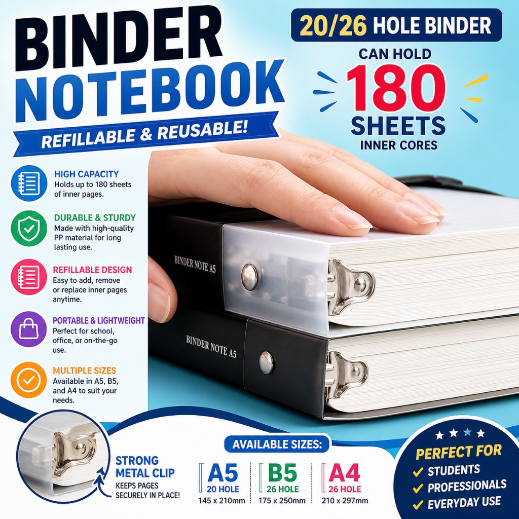 Binder Notebook 60 Sheets A5/B5/A4 Refillable Notebook Binder School ...
