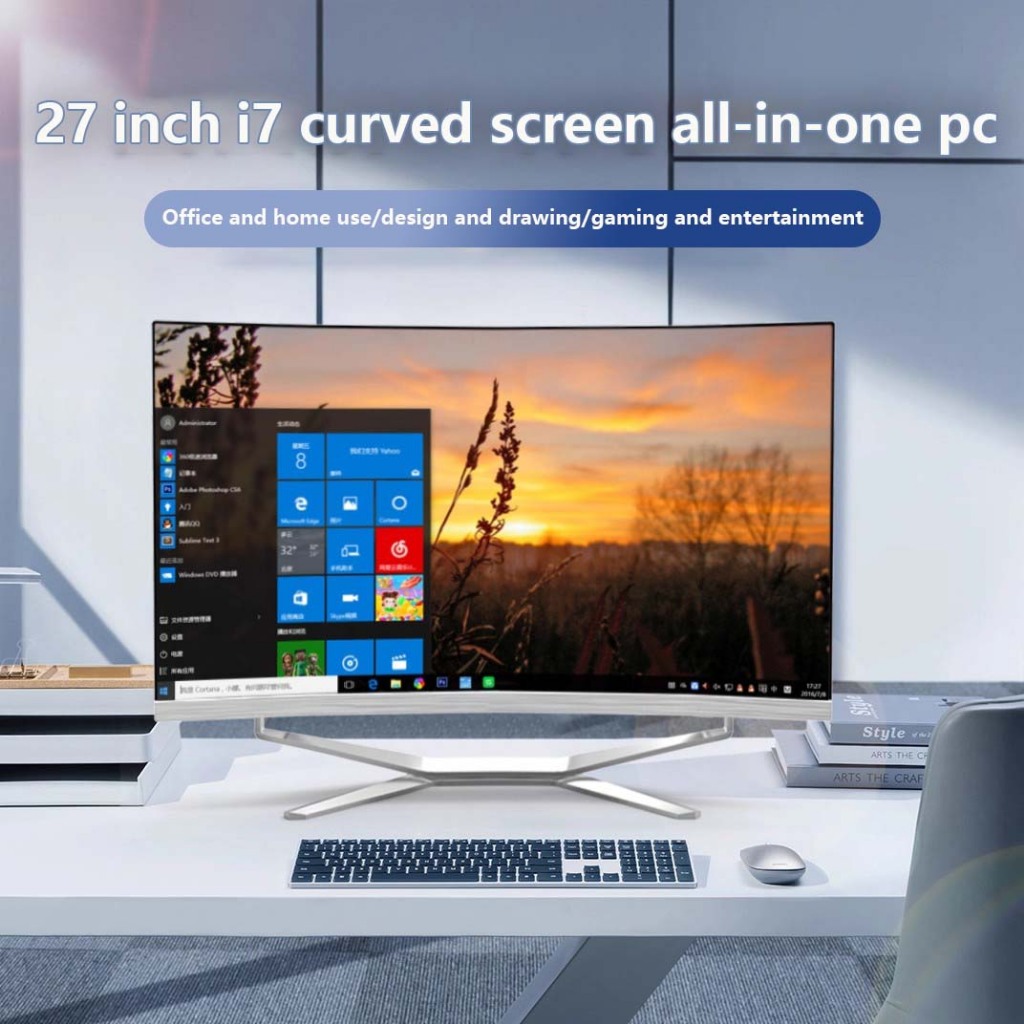 27 Inch Thin Curved All In One PC Intel Core i7 7700 16GB RAMBusiness ...