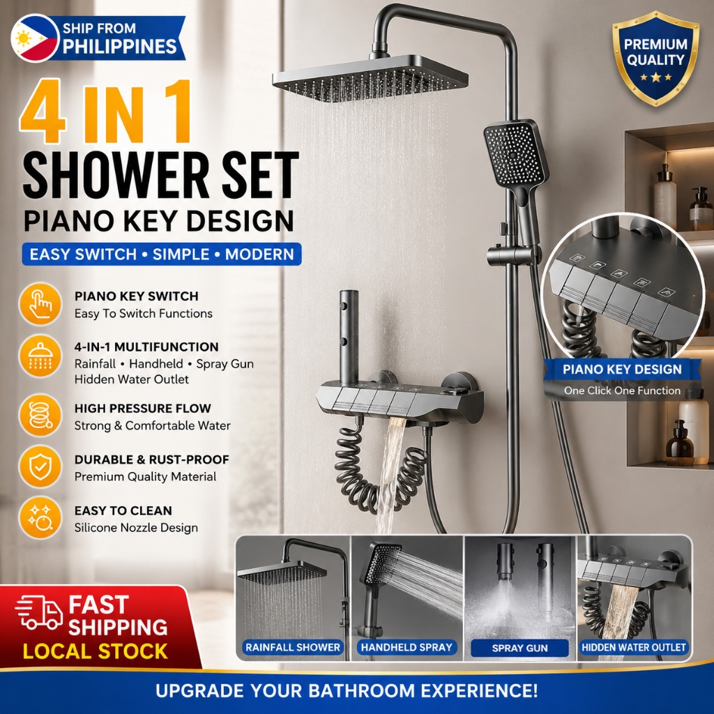 【PREMIUM】Piano Key Design Single Source 4 in 1 Shower Set with Faucet ...