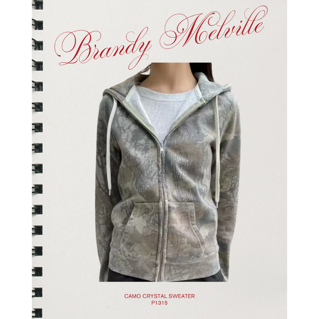 Brandy Melville ✰ Camo Crop Crystal Zip Up Green Hoodie Sweater