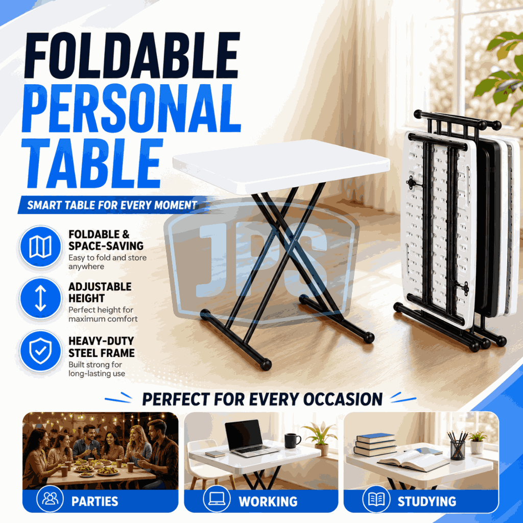 JPS Heavy Duty Personal Table 26x18 inch Folding Table w/ Adjustable ...