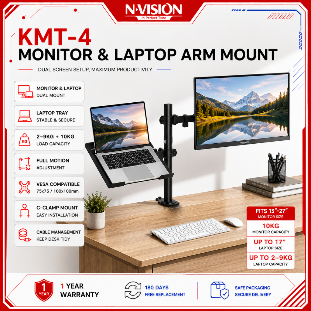 INPLAY KMT-4 Monitor and Laptop Stand With Laptop Tray Full Motion Dual ...
