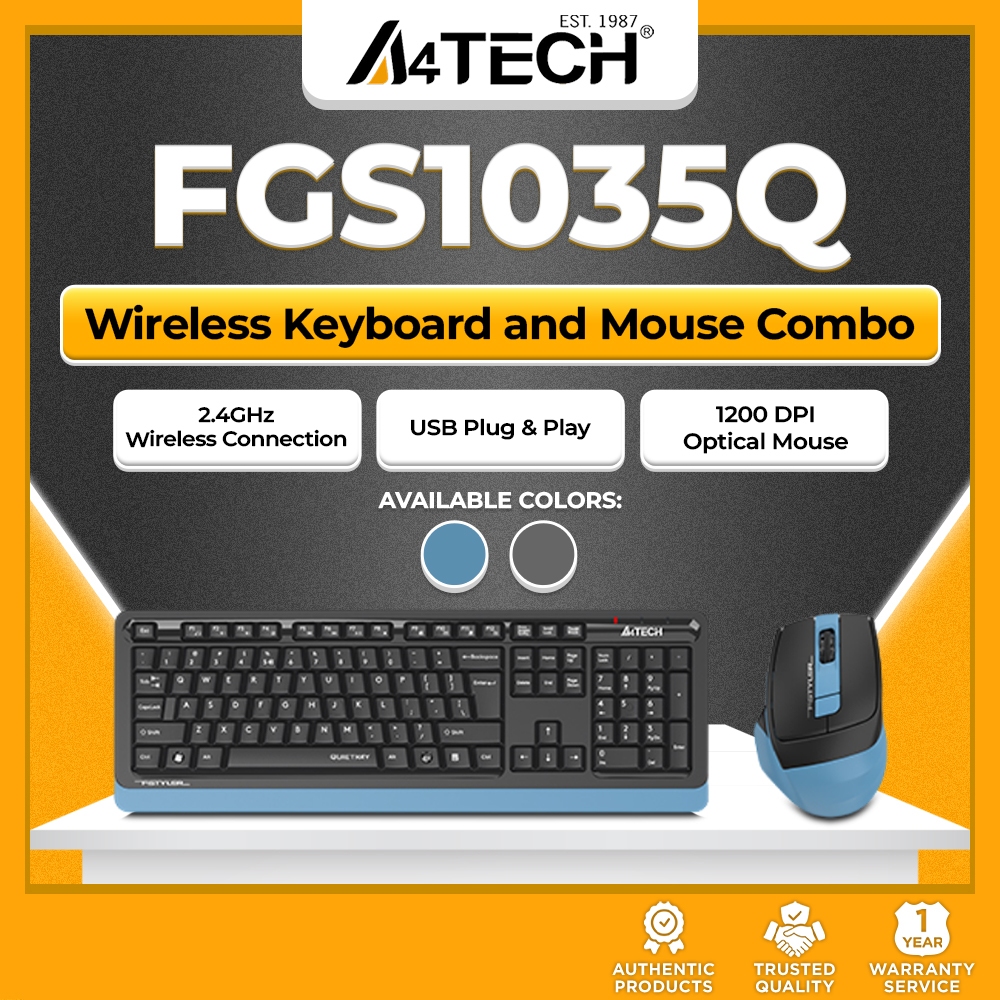 A4Tech FGS1035Q Wireless Keyboard and Mouse Combo, Optical USB Silent ...