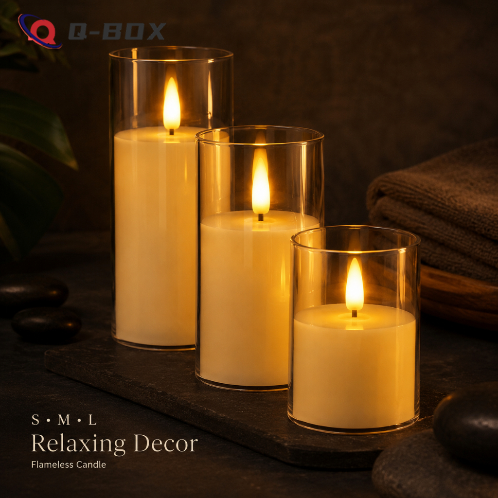 Battery Operated LED Flameless Candle with Glass Cover for Home Wedding ...
