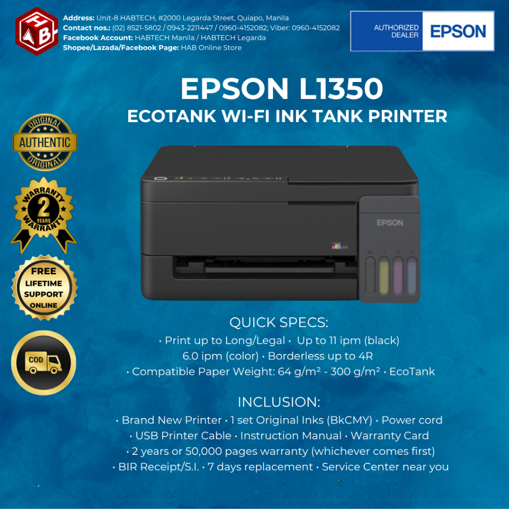 Epson L1210 / L1250 EcoTank Single Function Printer Continuous Ink CISS ...
