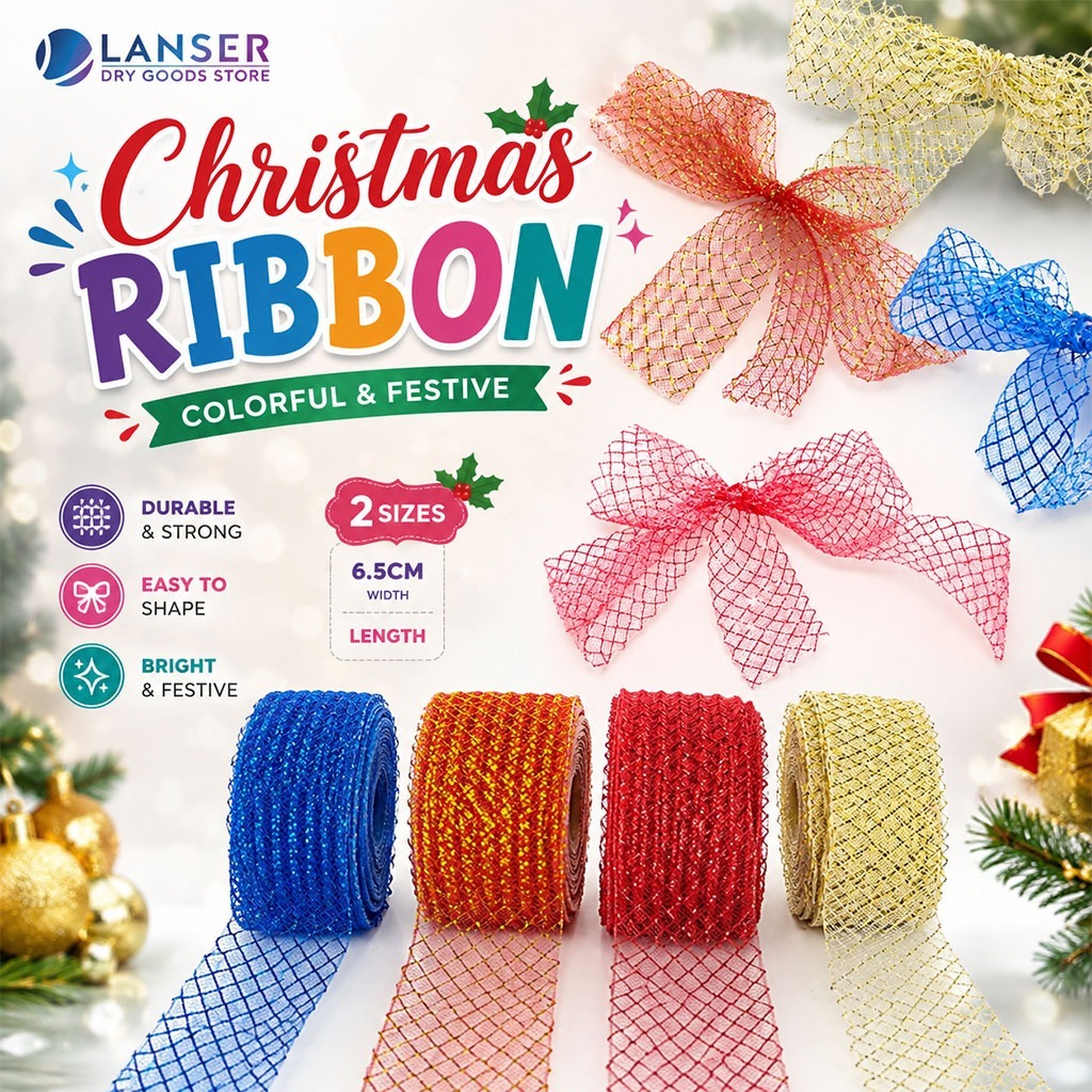 Christmas ribbon COLORFULL 2SIZE LENGTH /WIDTH 6.5CM | Shopee Philippines