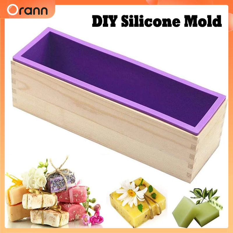 Rectangular DIY Silicone Soap Mold with Wooden Box Food Grade for Cake ...