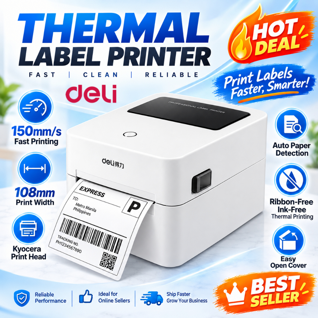 Deli Thermal Label Printer Ink-Free Barcode Shipping Label Printer ...