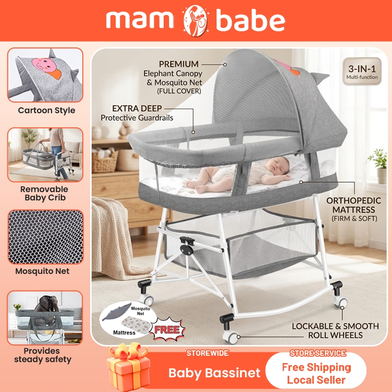 Portable 3 in 1 Folding Baby Bed Toddler Crib with Mattress Mosquito ...
