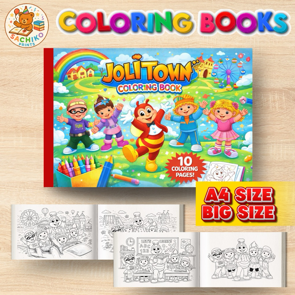 JOLLITOWN JOLLIBEE KIDS FUN COLORING BOOK A4 SIZE BIG SIZE BY SACHIKO ...
