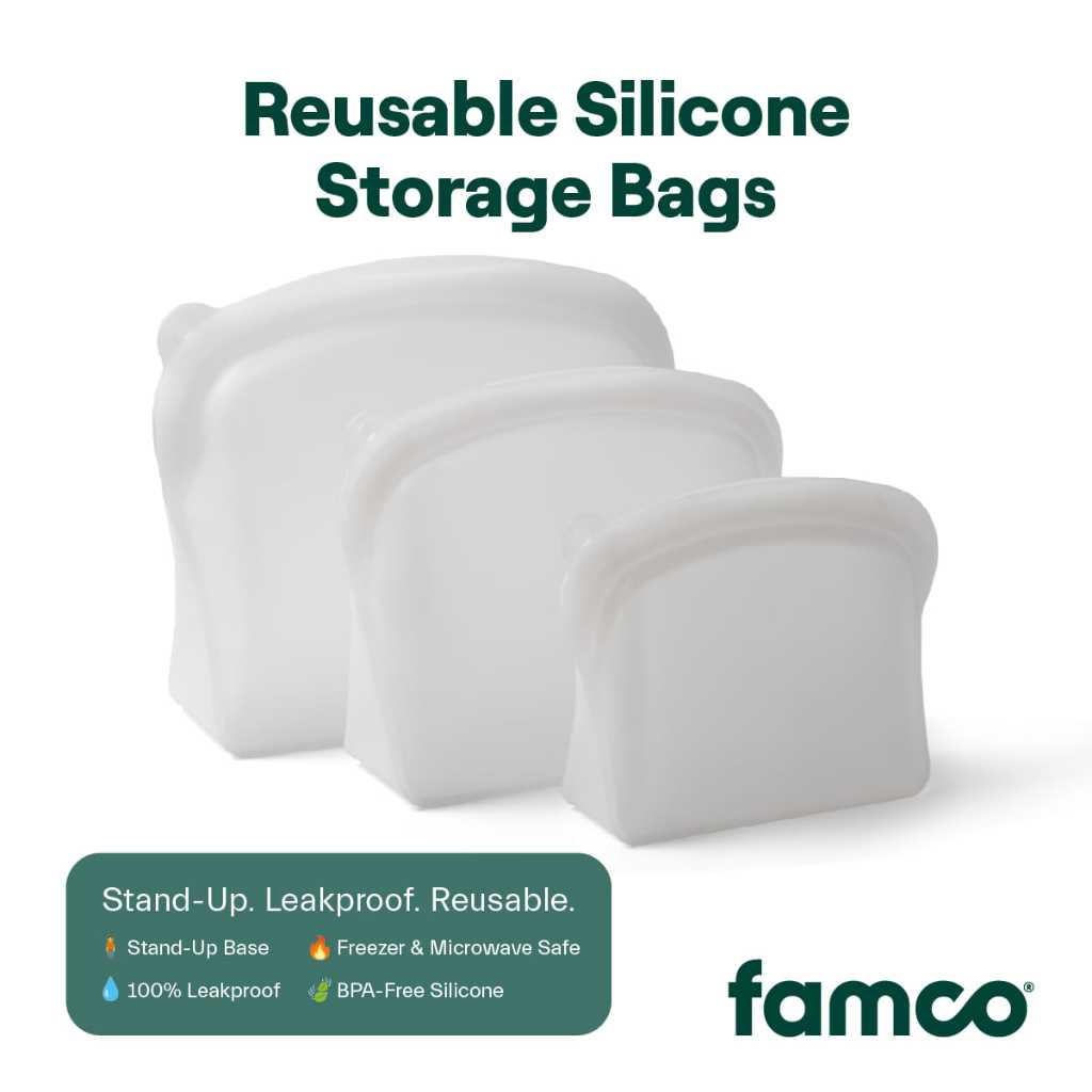 Famco Silicone Storage Bags - Reusable Eco-Friendly Food Saver (600 ...