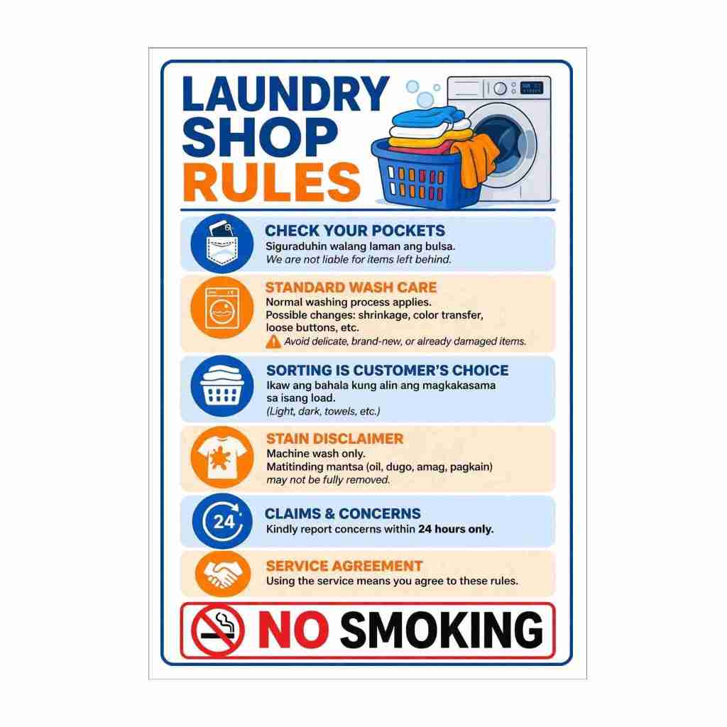 SIGNAGE - LAUNDRY SHOP RULES SIGN - PVC PLASTIC MATERIAL SIGNAGE ...
