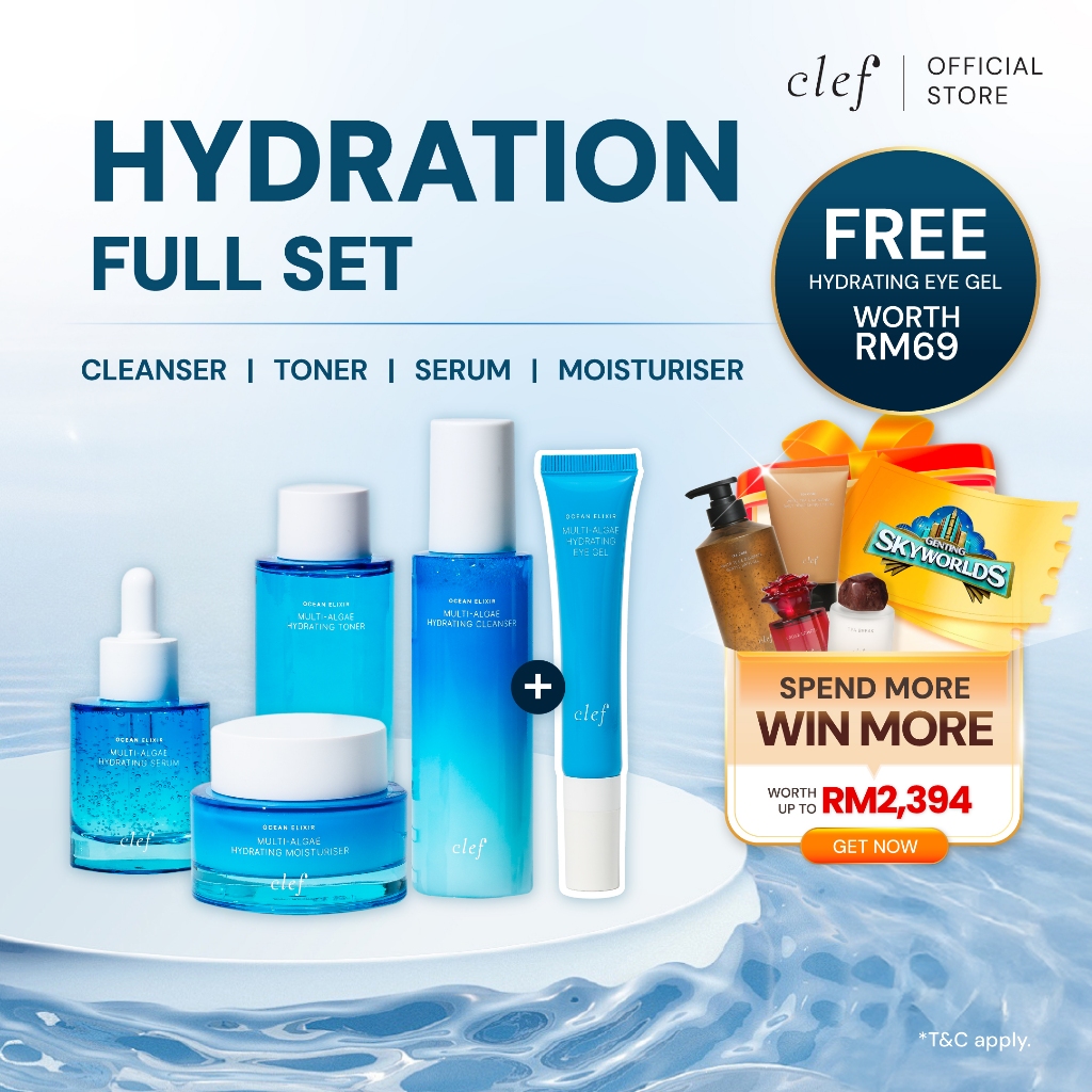 [FULL SET] CLEF Ocean Elixir 5-Step Hydrating Skincare Set | Cleanser ...