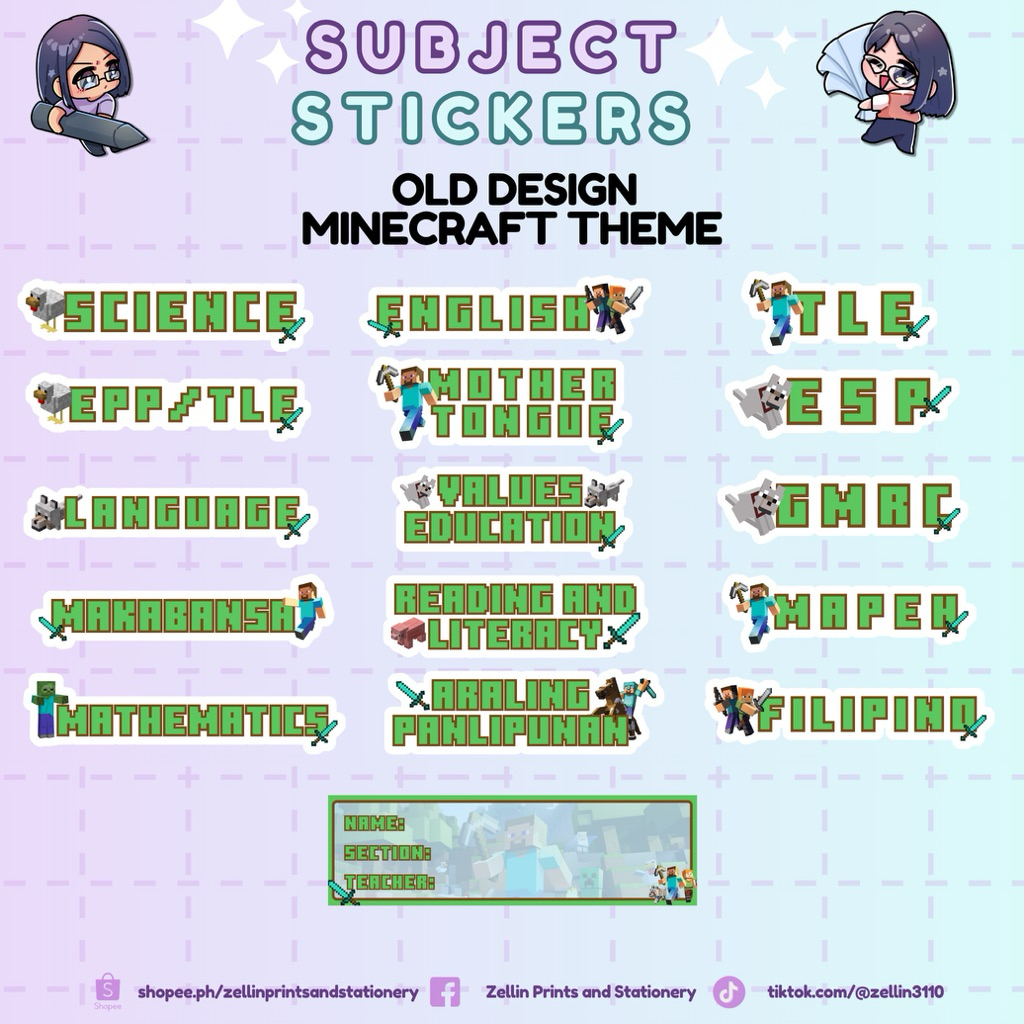 Minecraft Theme Subject Sticker Labels | Shopee Philippines