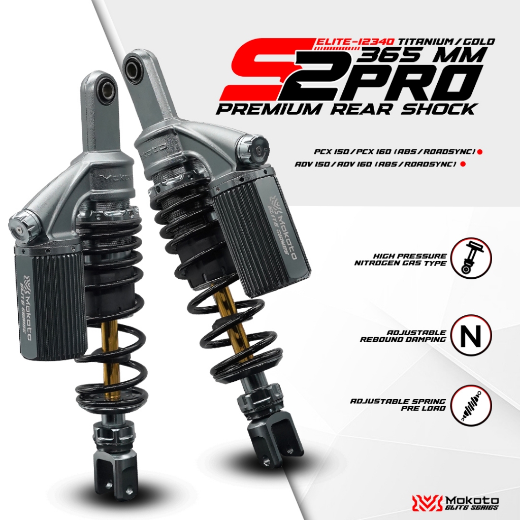 MOKOTO ELITE PCX/ADV 150/160 S2 PRO PREMIUM REAR SHOCK ABSORBER 365MM ...