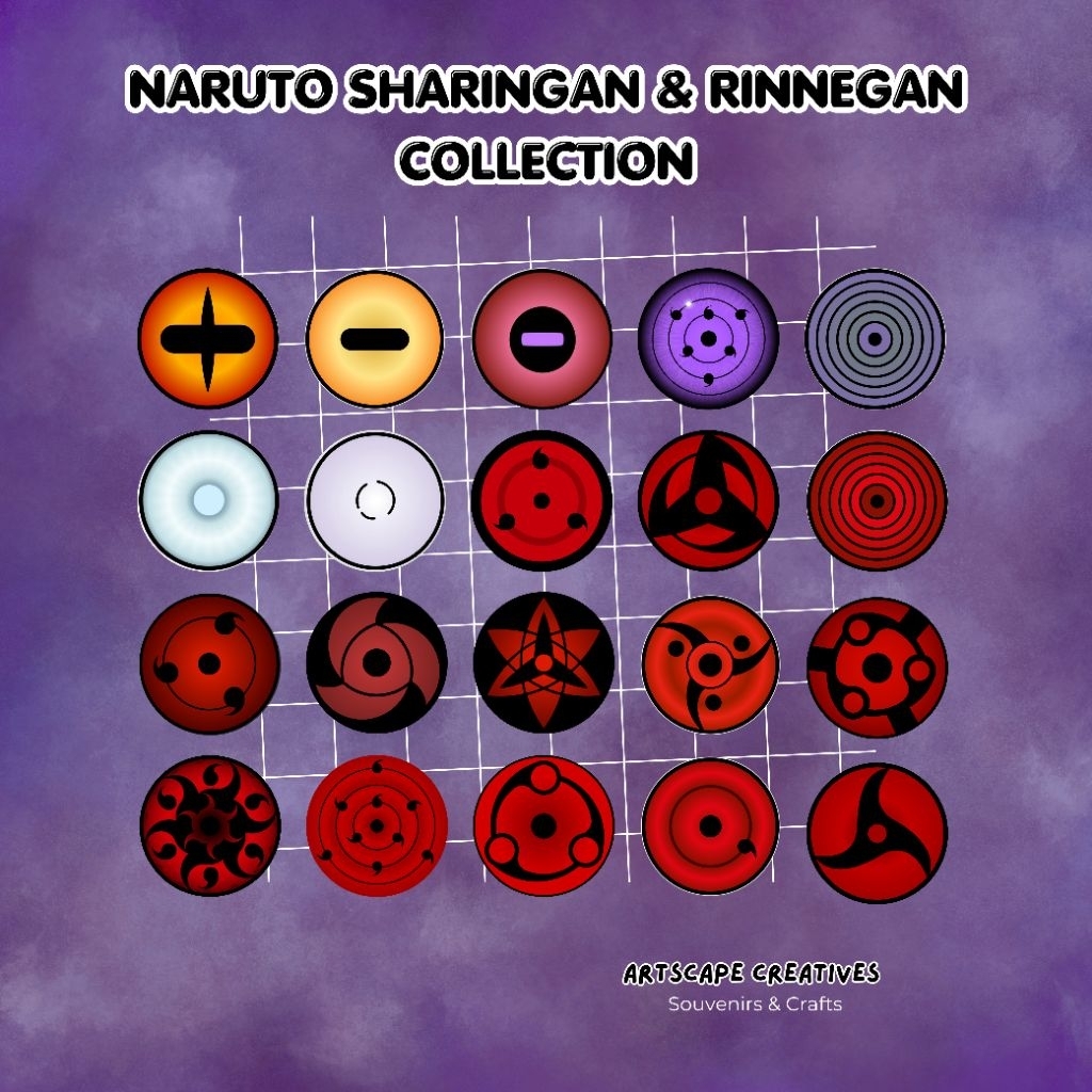 Naruto Inspired Uchiha Sharingan Rinnegan Eyes Button Pins Badge ...