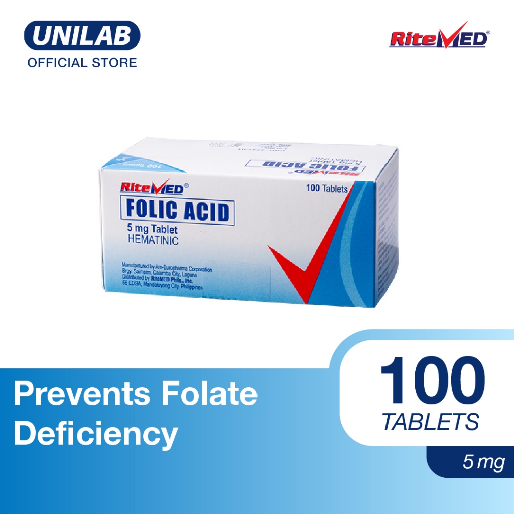 Unilab - RiteMED Folic Acid 5mg 100 Tablets (Prevention Of Folate ...