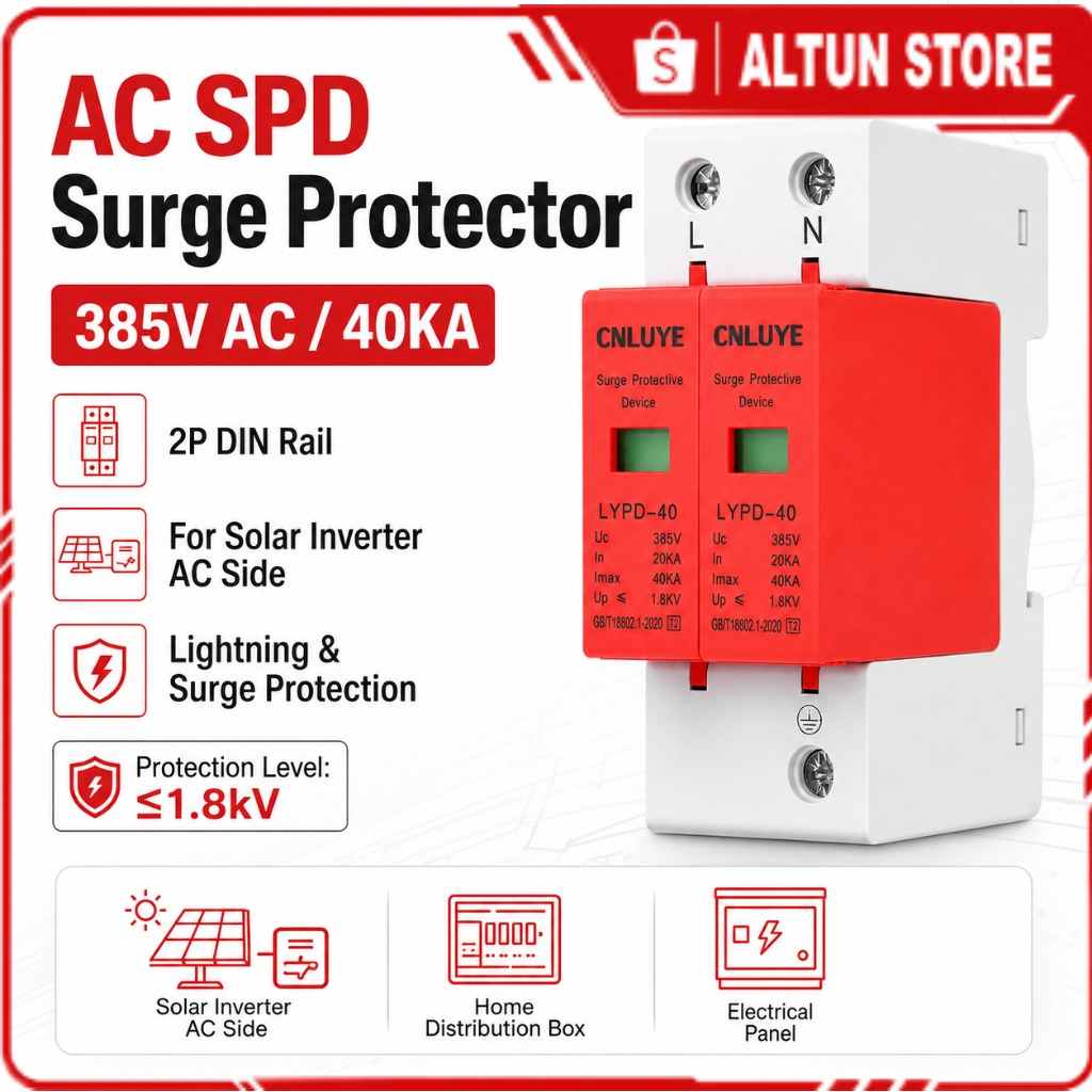 AC SPD 2P 385V 40KA Surge Protective 1800V Solar PV Inverter Lightning ...