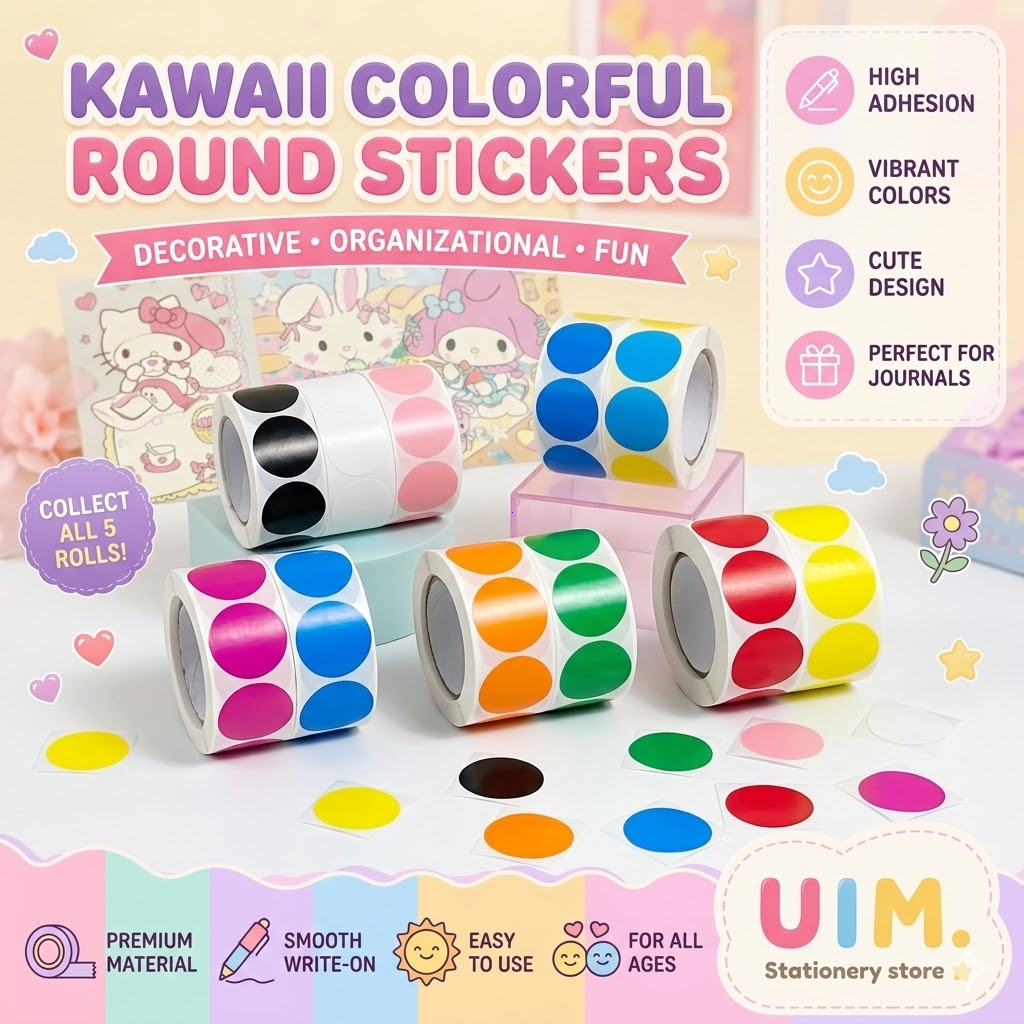 500Pcs/Roll Dot Labels Sticker Supplies Round 1 Inch Stationery Color ...