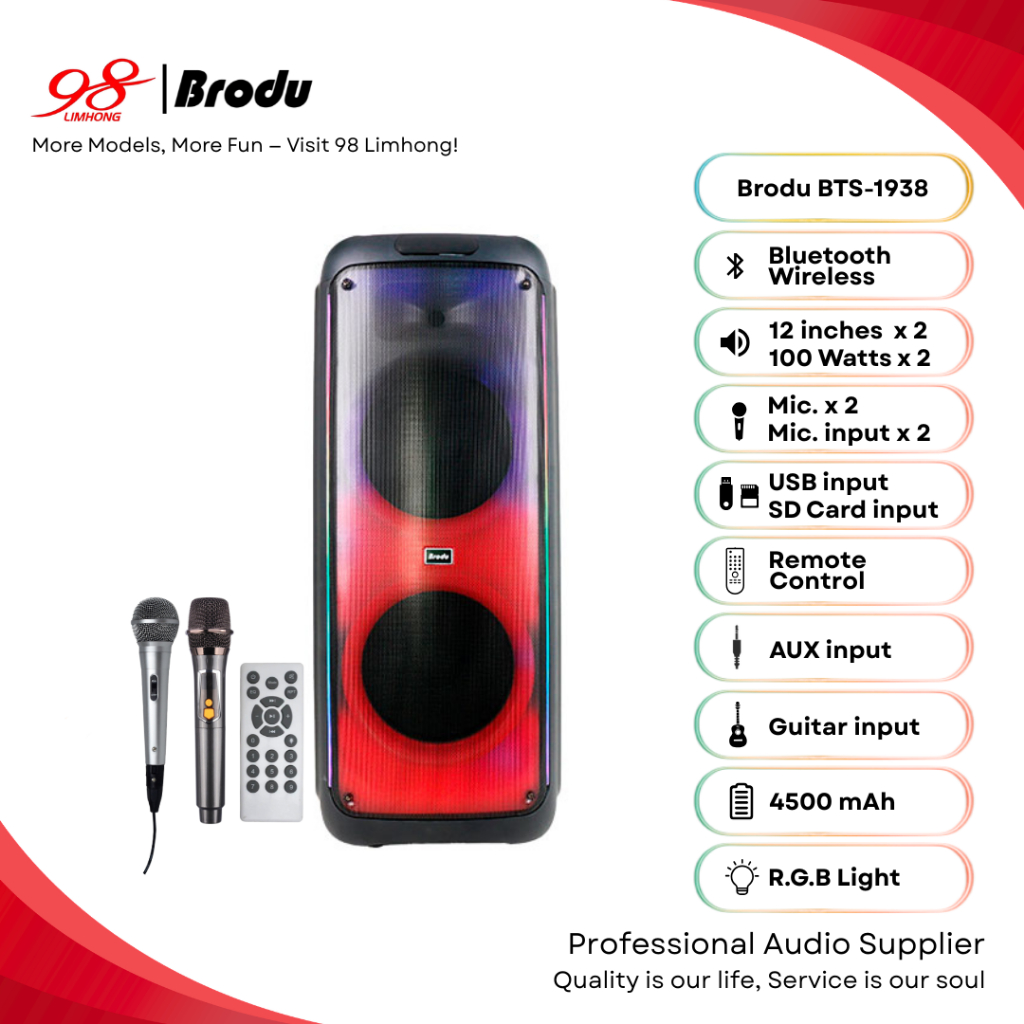 Speaker BTS-1938 Brodu 12 Inch Bluetooth Speaker with Rechargeable ...