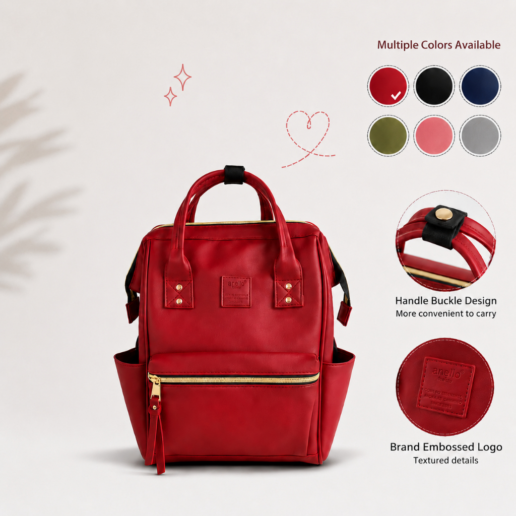 anello large leather backpack Seek Clasp in Black while the plastic bottle holder keeps you hydrated on the go Anello Leather Bagpack 17 inches