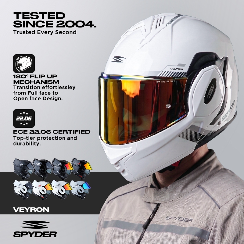 SPYDER VEYRON PD S0 Modular Dual Visor Motorcycle Helmet | P/J ...