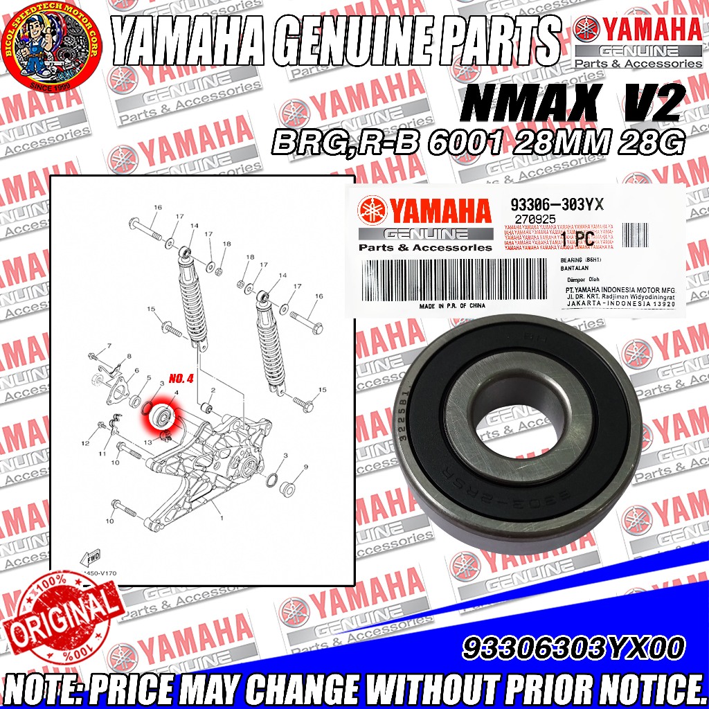 NMAX V2 BEARING R-B 6001 28MM 28G (YGP) (GENUINE: 93306-303YX) | Shopee ...