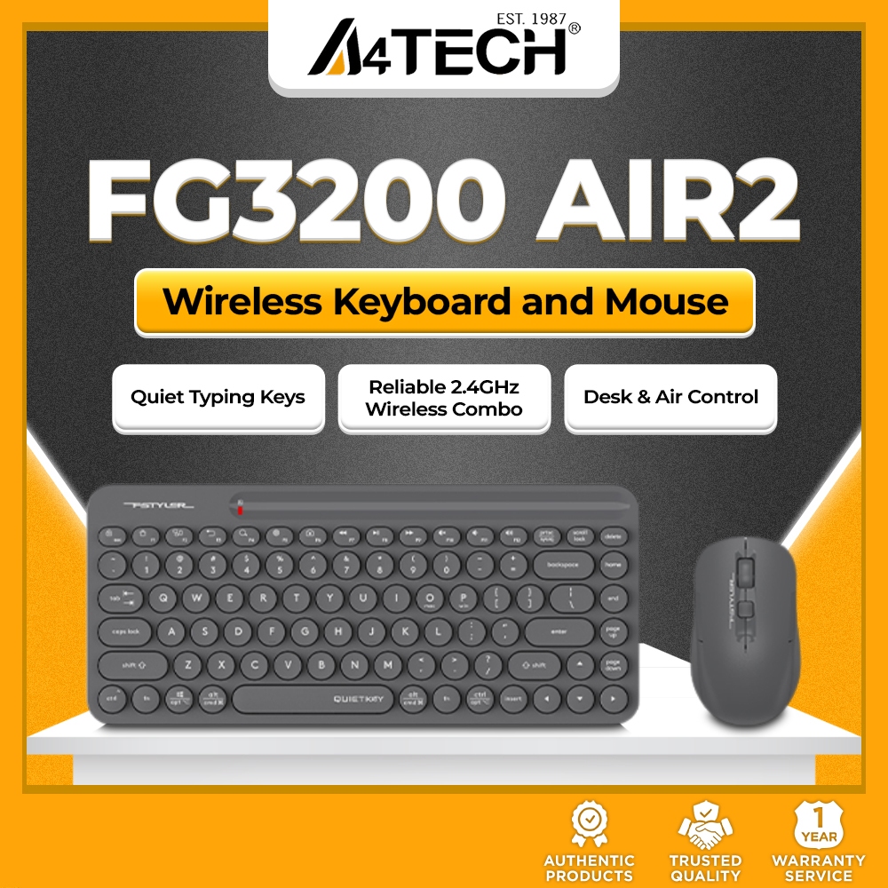 A4Tech FG3200 Air2 QuietKey 2.4GHz Compact Wireless Keyboard and Mouse ...