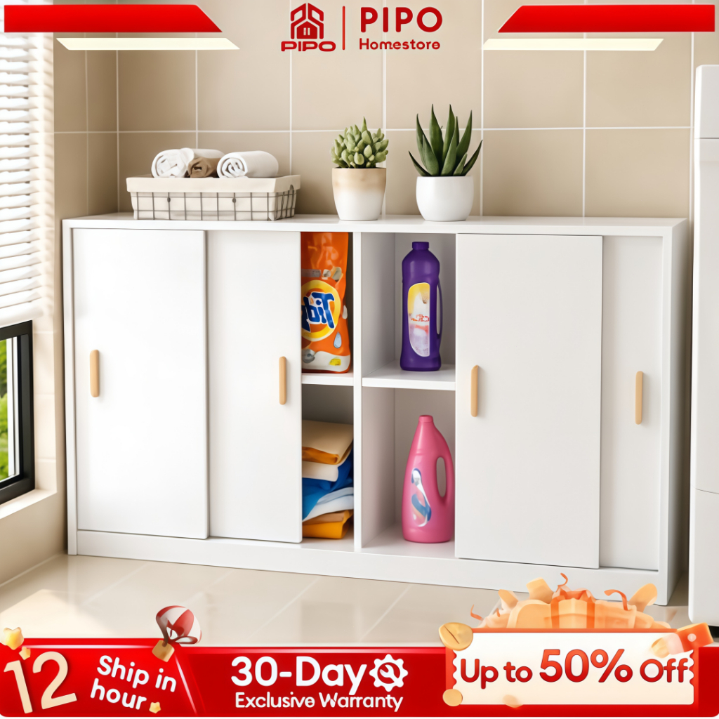 Wooden Sliding Door Storage Cabinet Multi-Tier Organizer for Kitchen ...