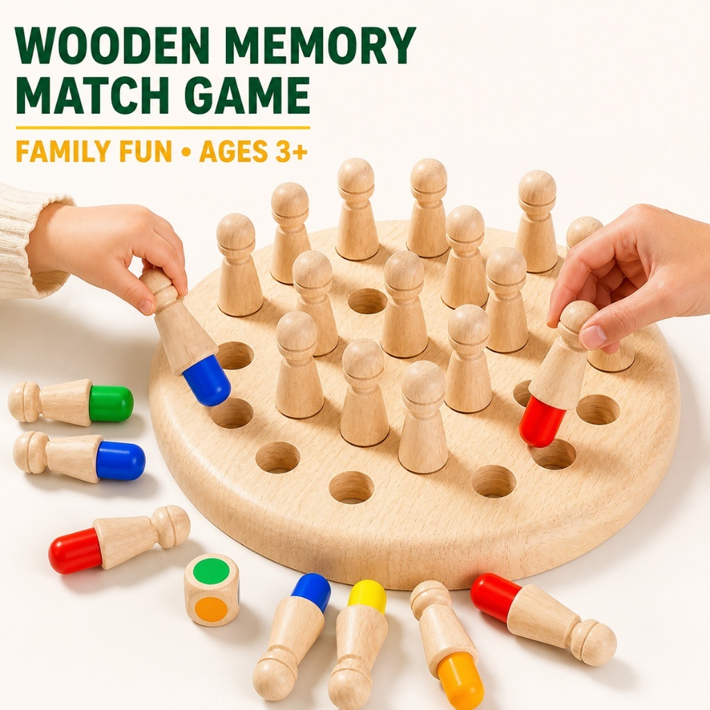 Wooden Memory Match Game for Kids 3+ | Montessori Color Matching Board ...